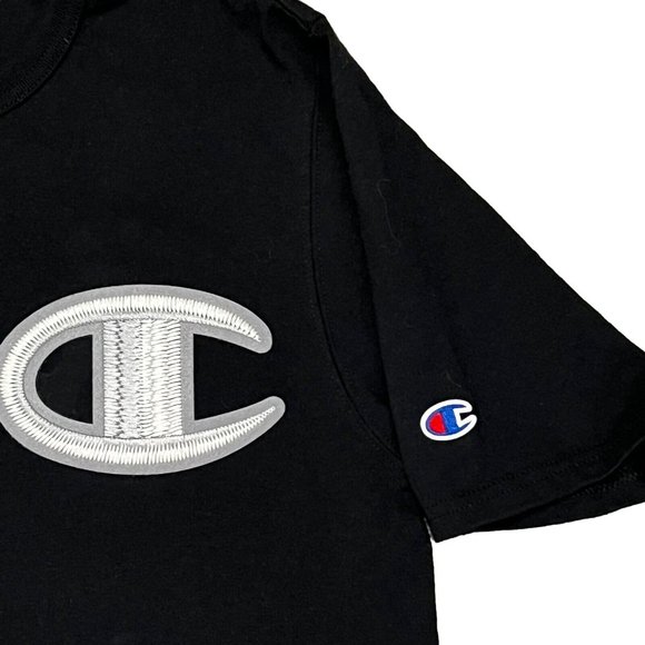 Champion Crewneck Big Logo Shirt Men's Size Medium S/S Black w/ White Silver - Picture 2 of 10